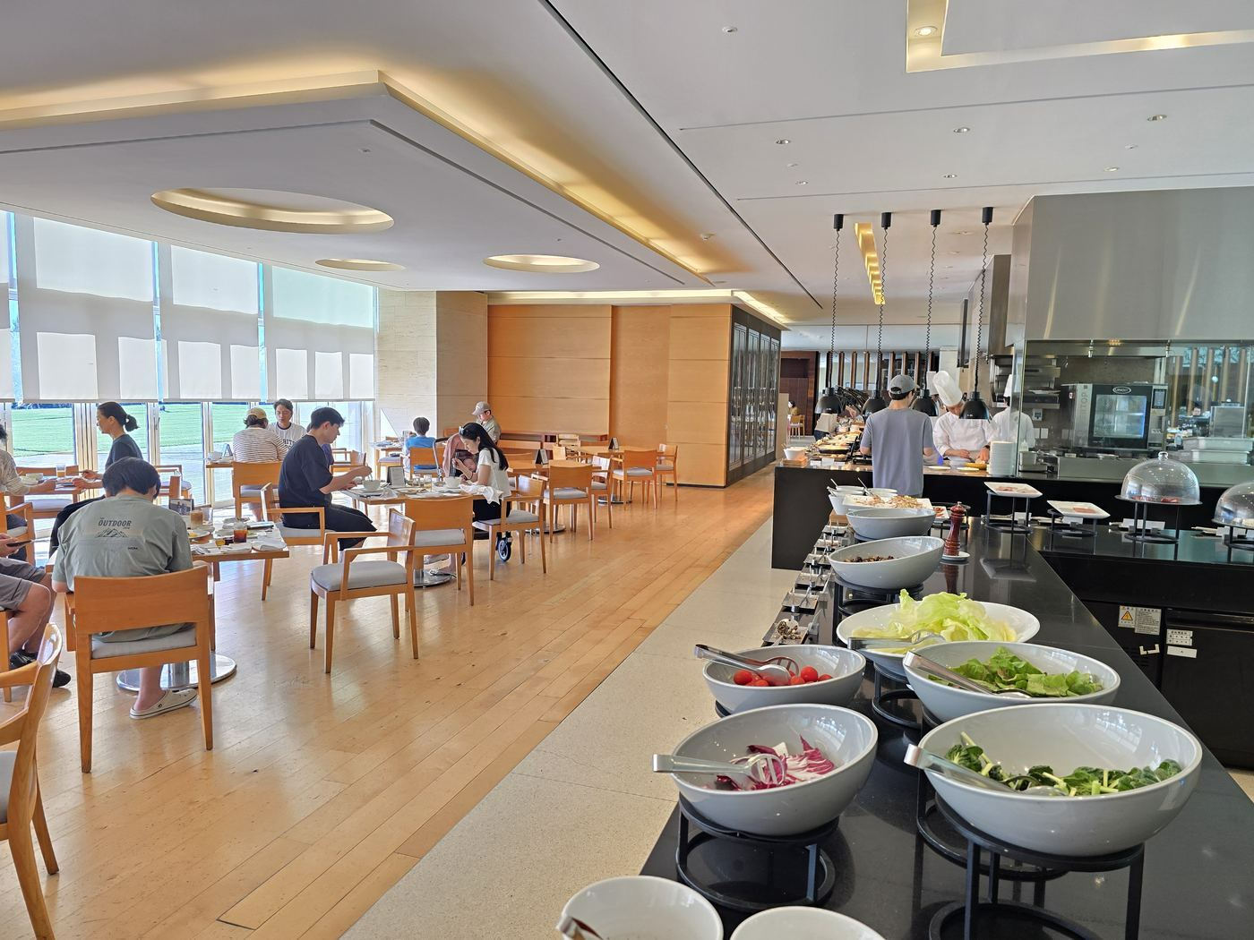 Salad bar and breakfast seating area