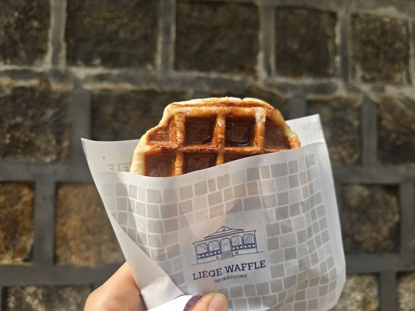 Belgian waffle close-up Seoul street food