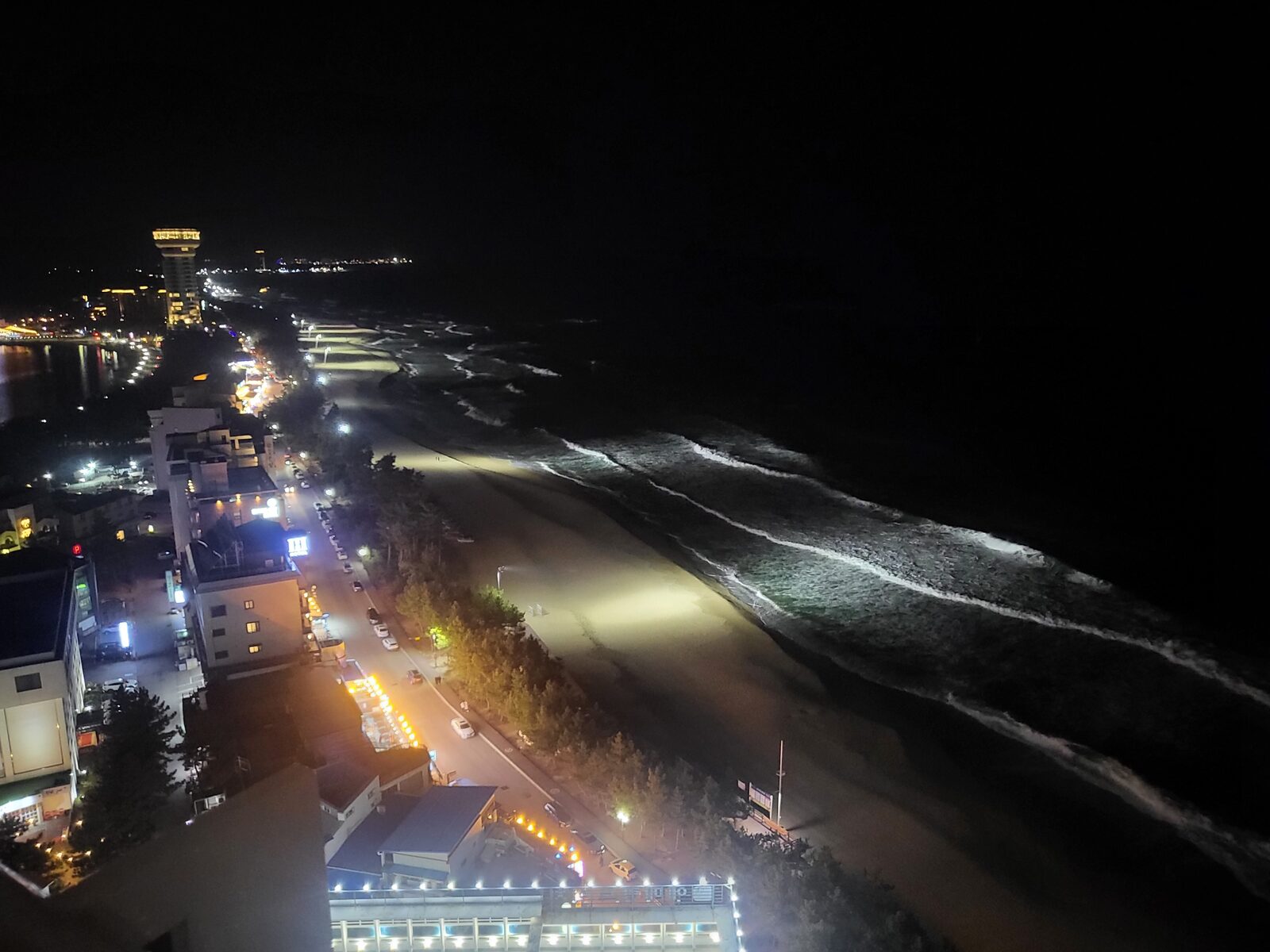 Night view of the Gangneung coastline from SEAMARQ Hotel