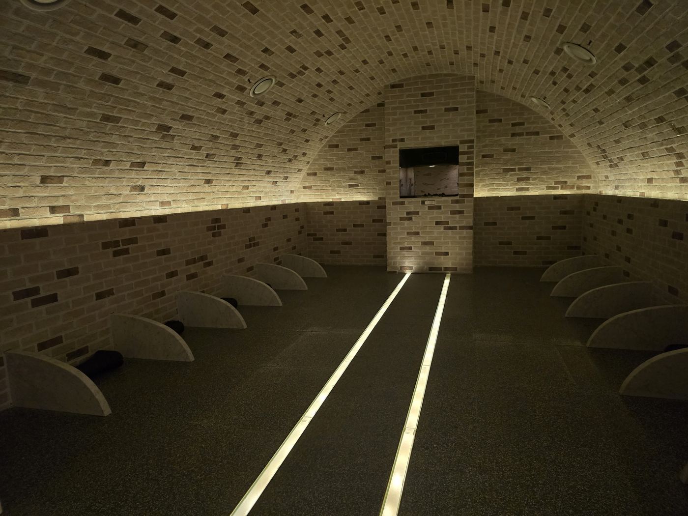 Elvan Stone Room interior with vaulted brick ceiling