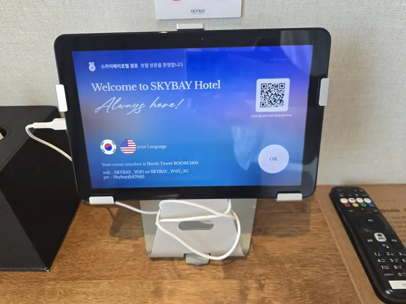 Skybay Hotel welcome tablet on desk