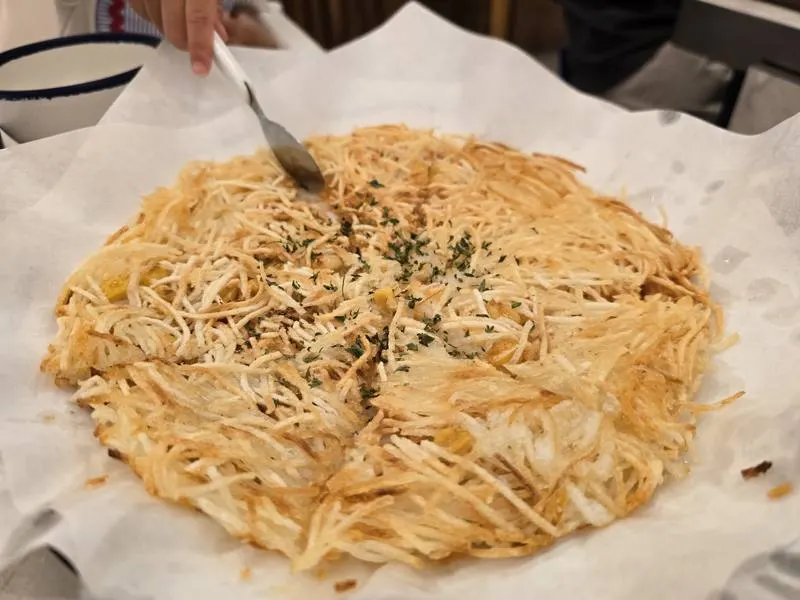 Chodang corn and potato pajeon (savory pancake) at Jjimdaegam