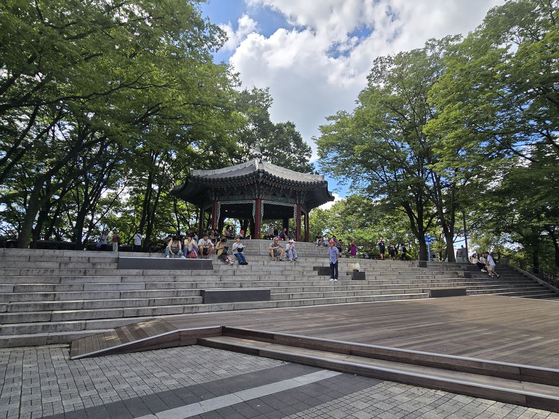 Visitors gathered at Palgakjeong Pavilion on Namsan
