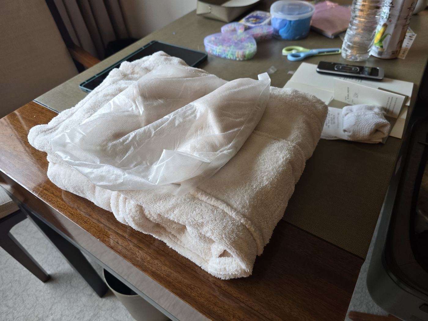 Kids robe and slippers prepared in the room