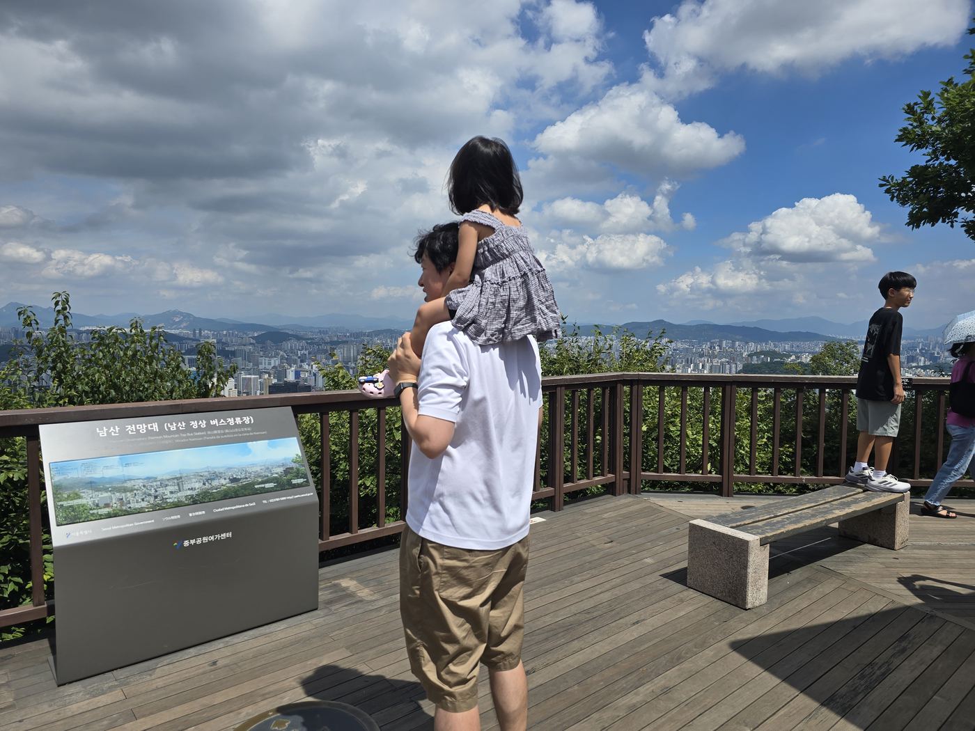 Child on shoulders enjoying the Namsan view